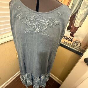 O'Neill Textured Blue Gray Sundress with Ruffled Tie Dye Eyelet Hem